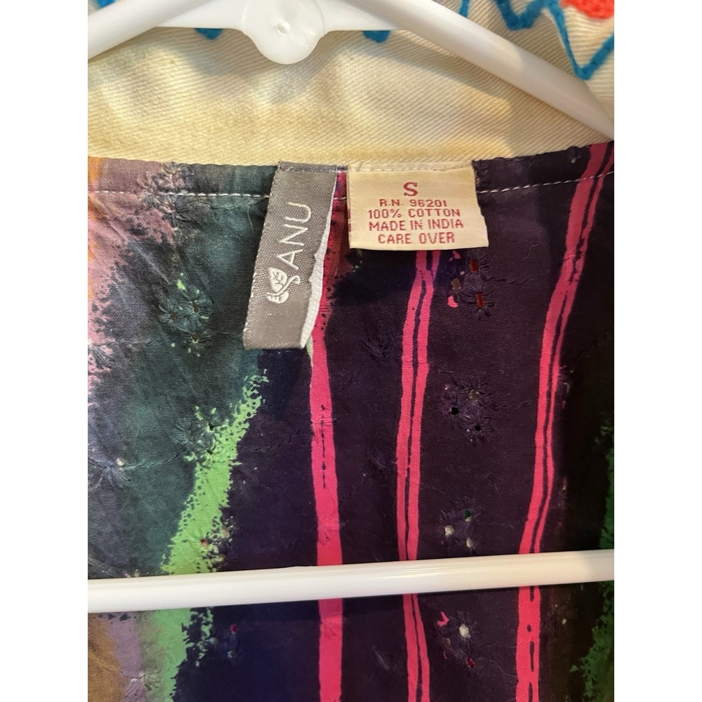 Anu Embroidered Cotton Jacket Womens Small White Multi Floral Boho Open Front - Picture 3 of 12